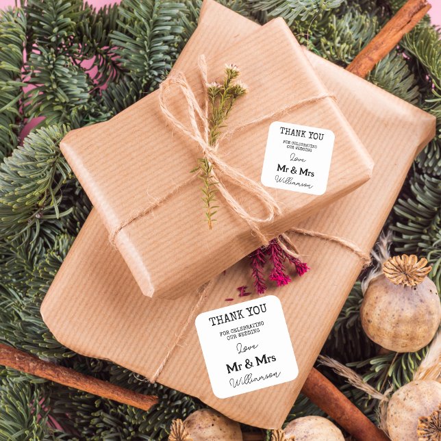 Adesivo Quadrado Simples Sr. E Sra. Black E White, Obrigado (Holiday Gifts)