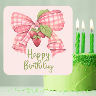 Adesivo Quadrado Simples Trendy Pink e Strawberry Feliz Aniversário