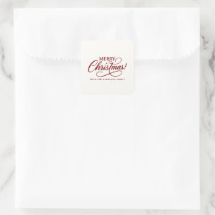 Adesivo Quadrado Simples, Vermelho clássico, Feliz Natal da... 