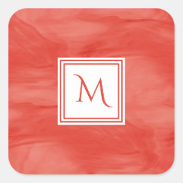 Adesivo Quadrado Simples Vermelho Laranja Sutil Marble Monograma Mo
