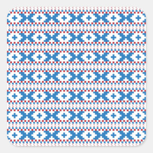 Adesivo Quadrado Sinais antigos letões, arte folclórica azul, verme