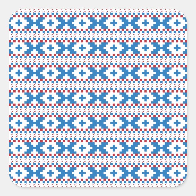 Adesivo Quadrado Sinais antigos letões, arte folclórica azul, verme (Frente)