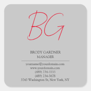 Adesivo Quadrado Sinais de monograma vermelho de cinza simples mode