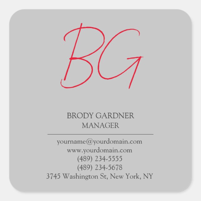 Adesivo Quadrado Sinais de monograma vermelho de cinza simples mode (Frente)