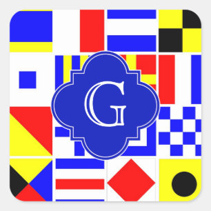 Adesivo Quadrado Sinais de Sinal Náutico Monograma Real Quatrefoil