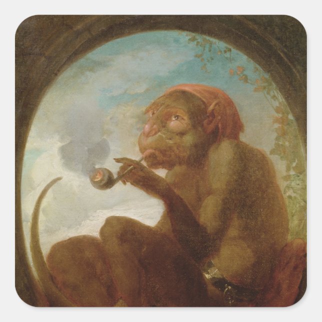 Adesivo Quadrado Sinal com macaco fumando cachimbo (Frente)