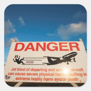Adesivo Quadrado Sinal de aviso perto do aeroporto do St. Maarten,