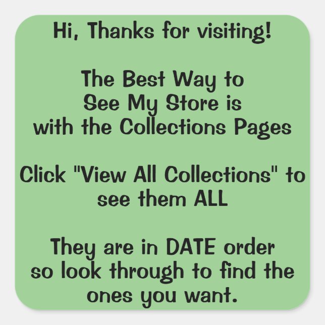 Adesivo Quadrado Sinal de Cabeçalho da página Coleções (Frente)