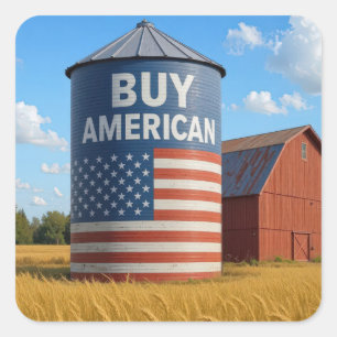 Adesivo Quadrado Sinal de "Comprar Americano" em um silo Fazenda