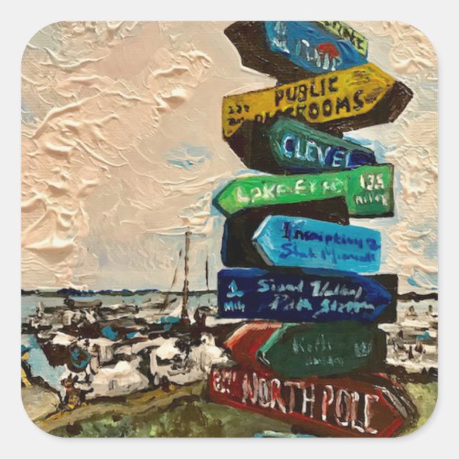 Adesivo Quadrado "Sinal de Direção na Ilha Kelley" (Frente)