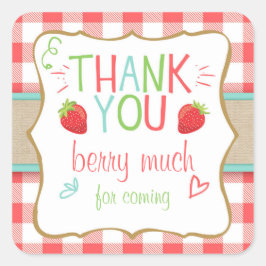 Adesivo Quadrado Sinal de Favorito do Partido Strawberry Obrigado S