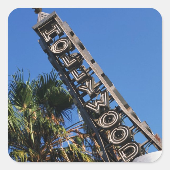 Adesivo Quadrado Sinal de Hollywood, Los Angeles, Califórnia (Frente)