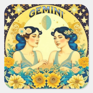Adesivo Quadrado Sinal de Horoscópio Gemini Twins Celestial