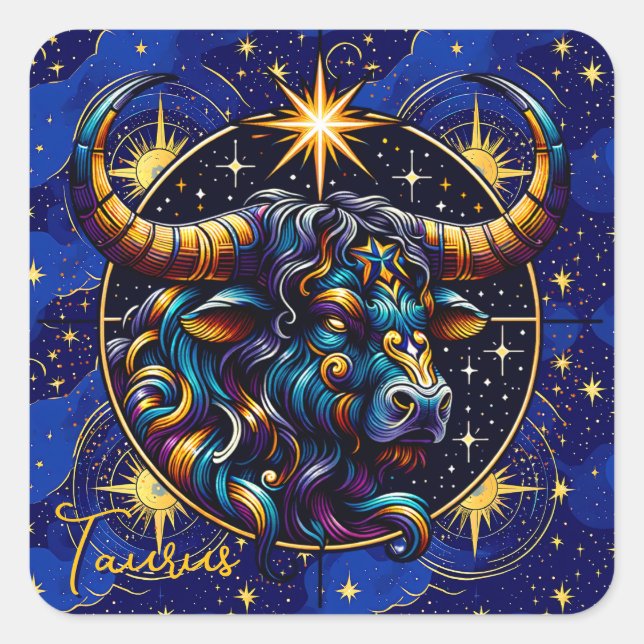 Adesivo Quadrado Sinal de Horoscópio Taurus Zodiac Astrologia (Frente)