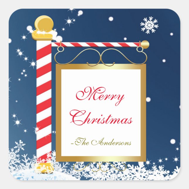 Adesivo Quadrado Sinal de Neve no Natal do Polo Norte (Frente)