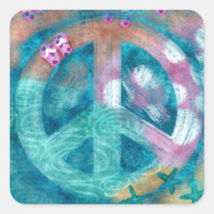 Adesivo Quadrado Sinal de Paz Palha de Abstrato de Arte Rosa