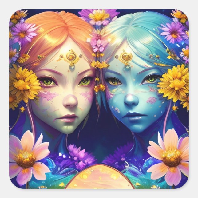 Adesivo Quadrado Sinal Gemini Zodiac (Frente)