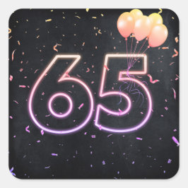 Adesivo Quadrado Sinal Neon de 65.º aniversário a preto