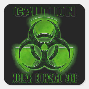 Adesivo Quadrado Sinal nuclear do cuidado do Biohazard