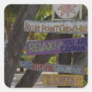 Adesivo Quadrado Sinal poste Rum Point Grand Cayman