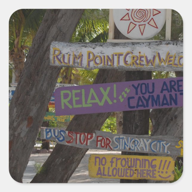 Adesivo Quadrado Sinal poste Rum Point Grand Cayman (Frente)