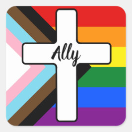 Adesivo Quadrado Sinalizador Ally do Orgulho do Rainbow Cross Progr