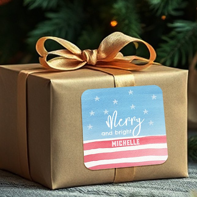 Adesivo Quadrado Sinalizador de Aquarela Moderna Patriótica (Criador carregado)