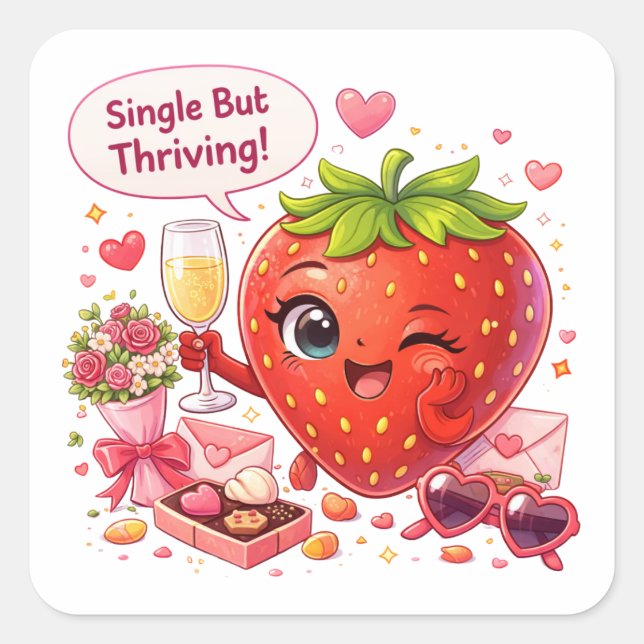 Adesivo Quadrado Single but Thriving Strawberry Sticker (Frente)