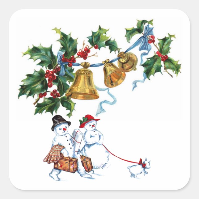 Adesivo Quadrado Sinos De Natal E Holly (Frente)