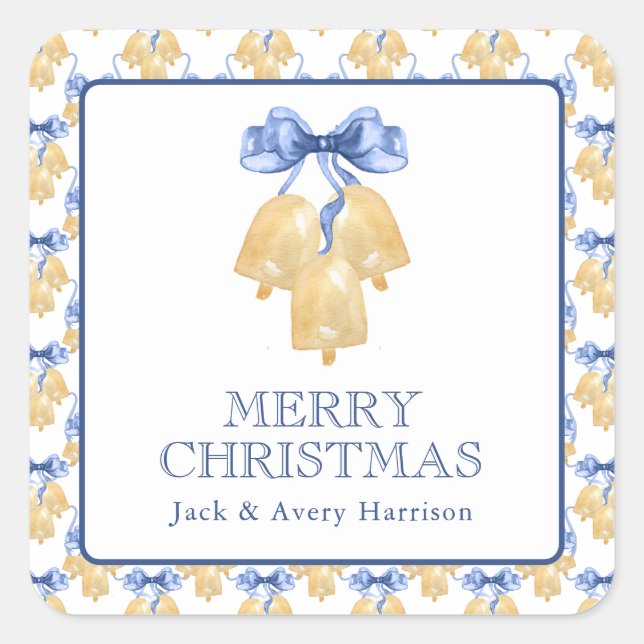 Adesivo Quadrado Sinos de Natal ou Casamento em Aquarela (Frente)