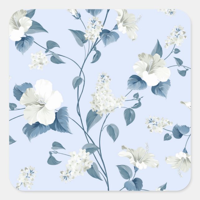 Adesivo Quadrado Siringa, flores de hibisco, padrão de tecido. (Frente)