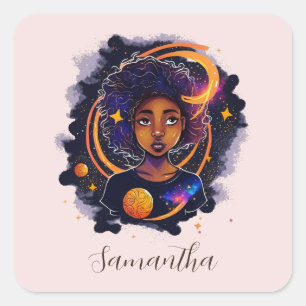 Adesivo Quadrado Sistema Solar Afro Mulher