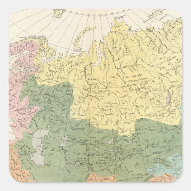 Adesivo Quadrado Sistemas fluviais da Ásia, Europa (Frente)