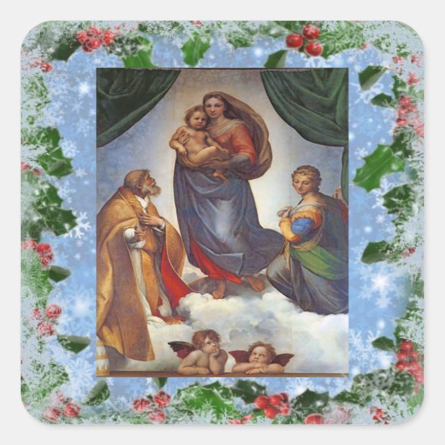Adesivo Quadrado Sistine Madonna Christmas Sticker (Frente)