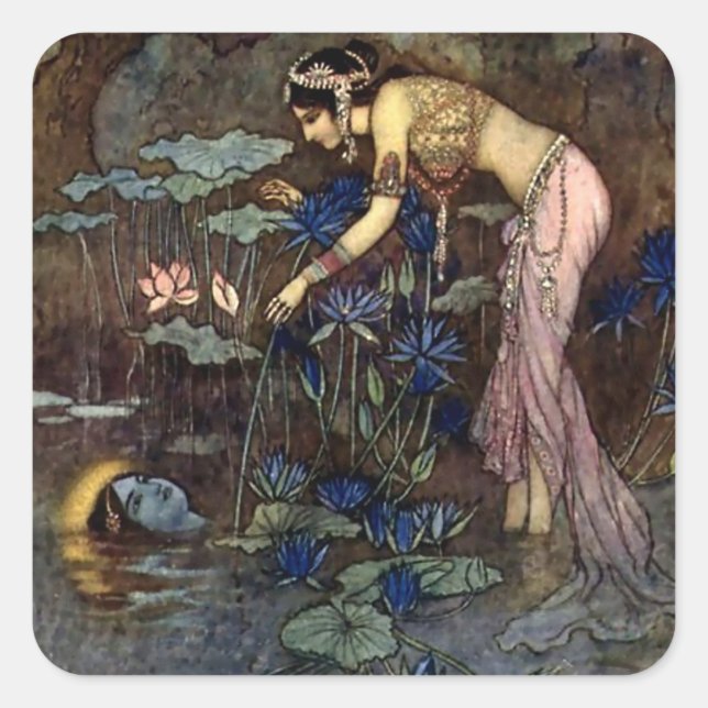 Adesivo Quadrado "Sita encontra Rama" por Warwick Goble (Frente)