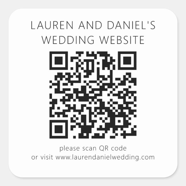Adesivo Quadrado Site de Casamento Branco Preto do Código QR (Frente)