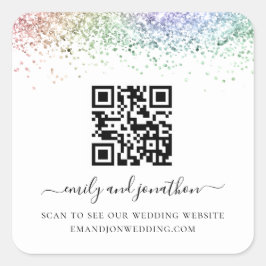 Adesivo Quadrado Site de Casamento do Código QR do Rainbow Glitter