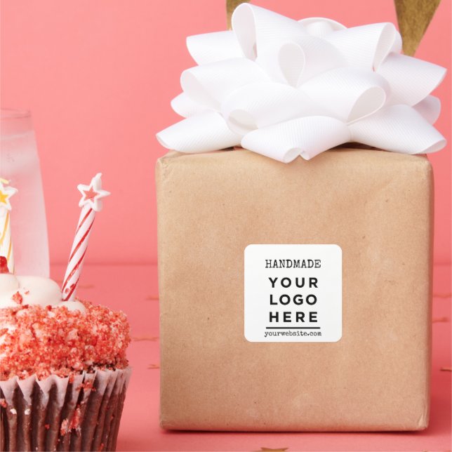 Adesivo Quadrado Site de mão Logotipo de sua empresa personalizado (Festa)