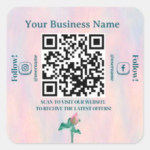 Adesivo Quadrado Site do Código QR do Pastel Elegante