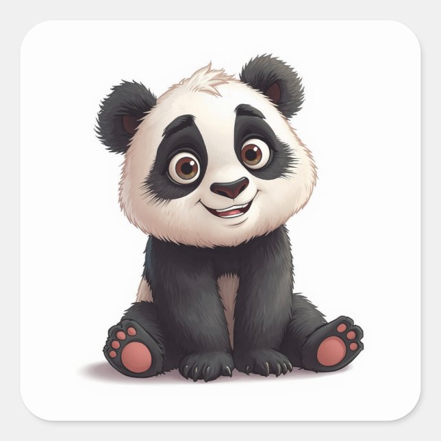 Adesivo Quadrado Sitting Panda Bear Cartoon Illustration Artwork (Frente)