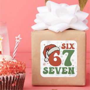 Adesivo Quadrado Six Seven 67 Chapéu de Papai Noel Engraçado Natal