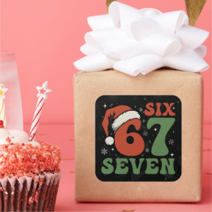 Adesivo Quadrado Six Seven 67 Chapéu Divertido de Papai Noel Natal