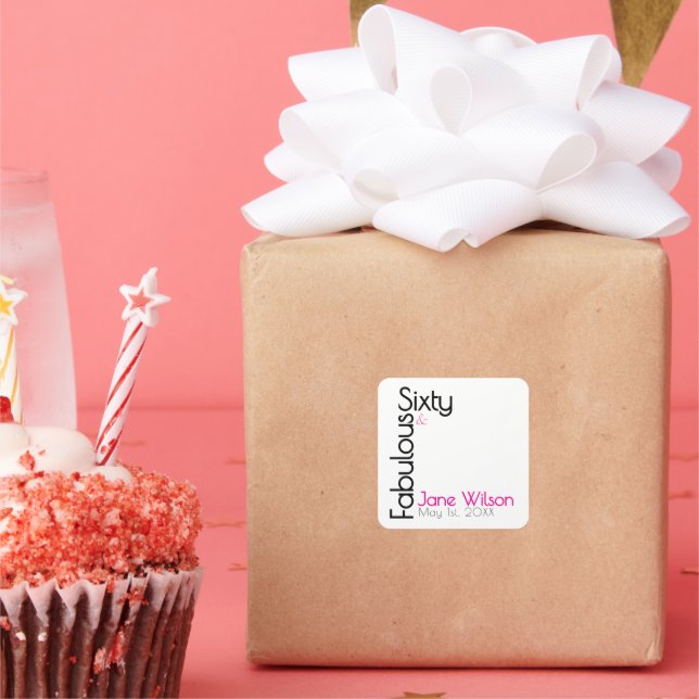 Adesivo Quadrado Sixty Fabulous Birthday Chic Pink & Black (Festa)