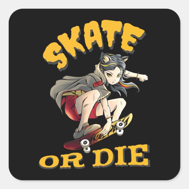 Adesivo Quadrado Skate ou chip Skateboarder Girl Square Sticker (Frente)