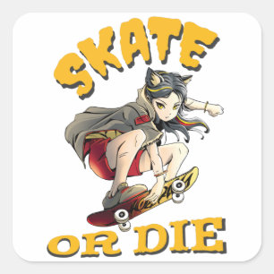 Adesivo Quadrado Skate ou morrer Skateboarder Girl