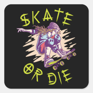 Adesivo Quadrado Skate ou morrer Skateboarder Girl