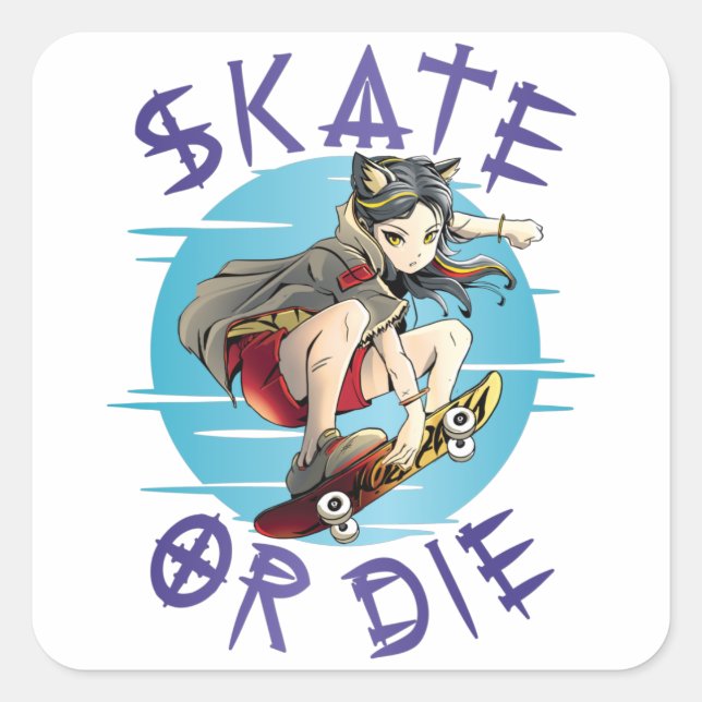 Adesivo Quadrado Skate ou morrer Skateboarder Girl (Frente)