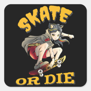 Adesivo Quadrado Skate ou morrer Skateboarder Girl