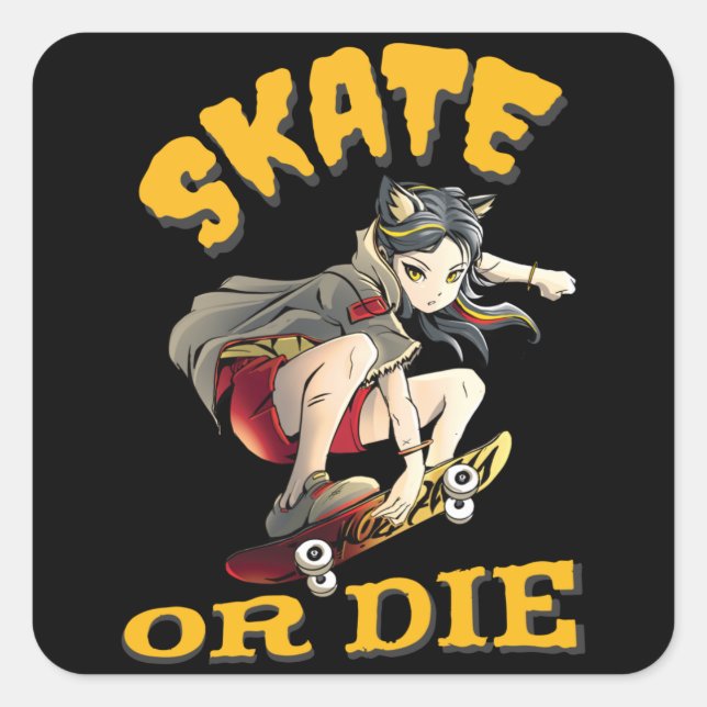 Adesivo Quadrado Skate ou morrer Skateboarder Girl (Frente)