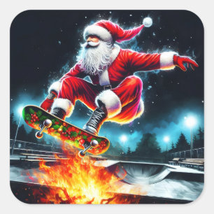 Adesivo Quadrado Skateboard Santa Claus em um parque de Skates de i